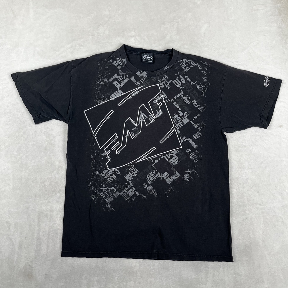 Vintage FMF T-Shirt Mens Large Black Motocross Racing Logo Y2K Streetwear